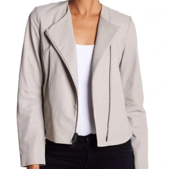 Vince Jackets & Blazers - Vince Cross Front Dove Gray Washed-Leather Jacket